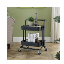 two layers matt white  kitchen and bathroom rolling cart wheel trolley